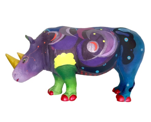 rhinocéros Technique mixte - Vernis - pièce unique résine sculpture animal