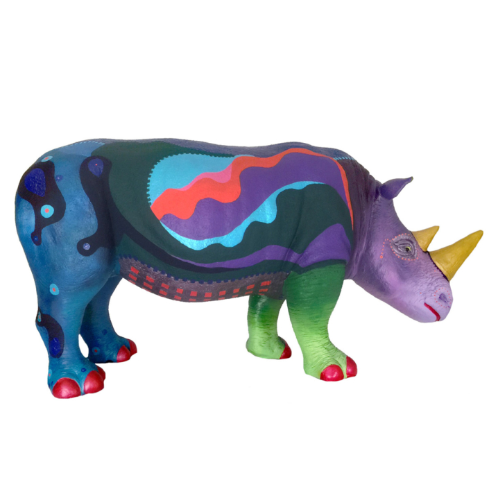 rhinoceros Technique mixte - Vernis - pièce unique résine sculpture animal
