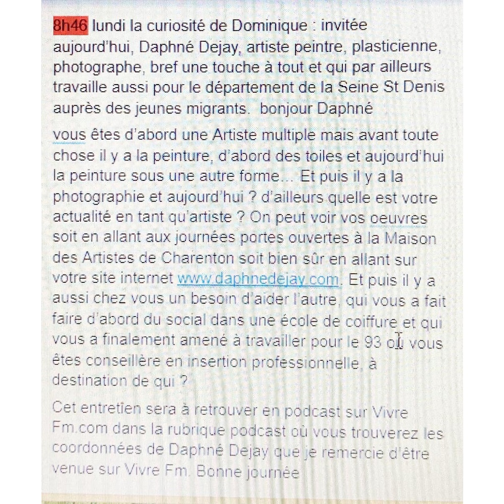 interview de Daphné Dejay à l'émission Vivre FM