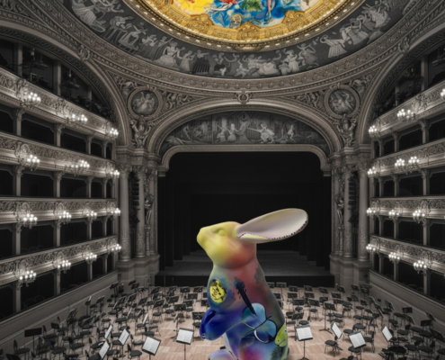 Sculpture de lapin Jean de Daphné Dejay à l'opéra