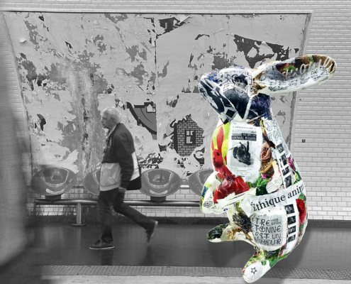 Sculpture de lapin Jean de Daphné Dejay dans le metro